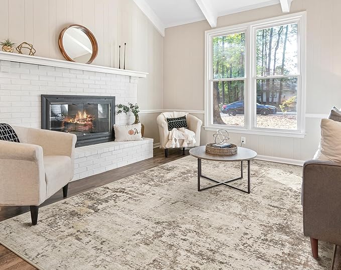 10x12 Area Rug Living Room Rugs - Washable Neutral Modern Abstract Soft Thin Large Rug Indoor Floor No Slip Rug Carpet for Bedroom Under Dining Table Home Office Decor - Dark Brown