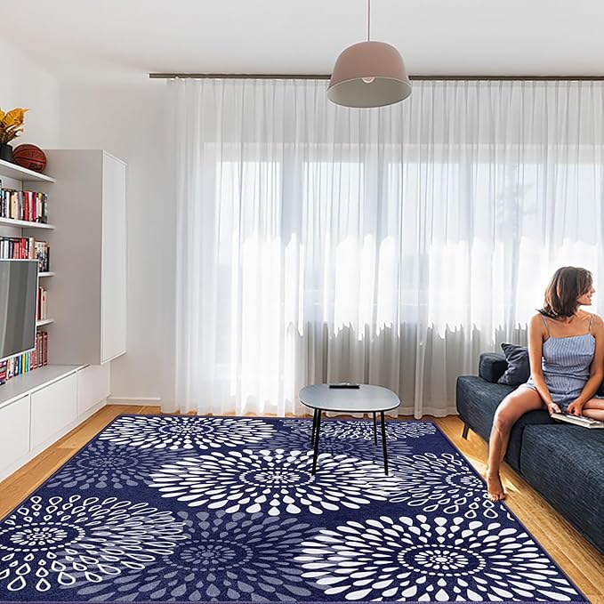 LuxStep Area Rug, 8'x10' Entryway Rug, Non-Slip Washable Hallway Runner Rug, Ultra-Thin Foldable Indoor Carpet for Kitchen Bedroom Bathroom, Blue