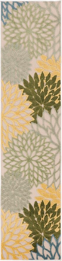 Nourison Aloha Indoor/Outdoor Green Multicolor 2' x 6' Area Rug, Easy Cleaning, Non-Shedding, Bed Room, Living Room, Dining Room, Backyard, Patio, Deck (2x6)