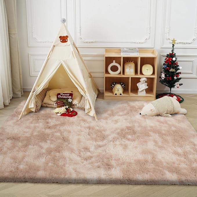 Fluffy Rug Shaggy Area Rug, Mottling Camel 9x12 Area Rugs for Living Room, Large Shag Area Rugs for Bedroom Kids Room Home Decor, Upgrade Anti-Skid Rectangular Fuzzy Rugs