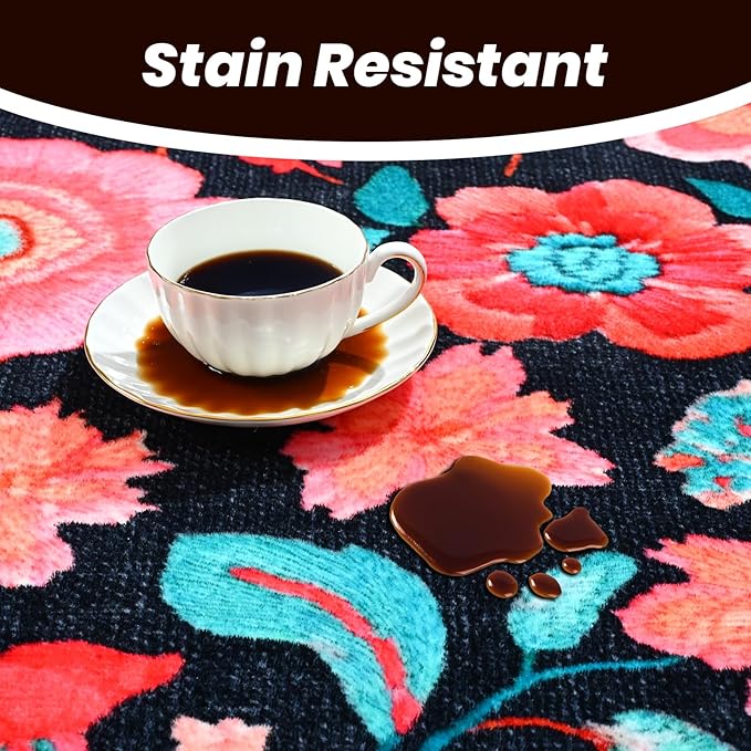 Area Rugs for Living Room6x8 Non-Slip Carpet Washable Boho Rug Vintage Low Pile Carpet Print Home Rugs for Bedroom Kids Room Playroom Dining Room Home Office Farmhouse,Dark Black
