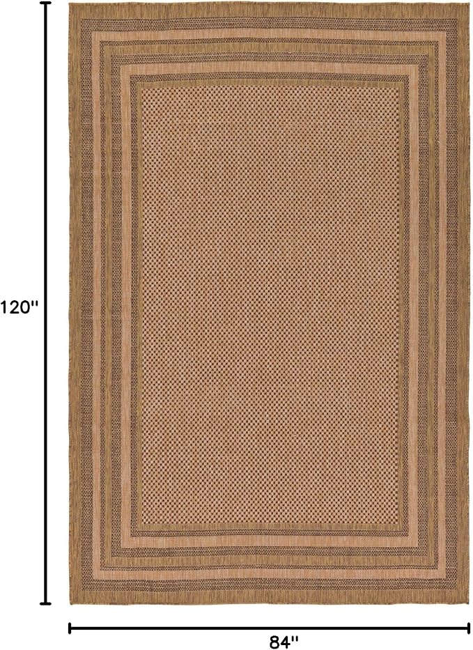 Unique Loom Outdoor Border Collection Area Rug - Multi Border (7' x 10' Rectangle, Light Brown/ Brown)