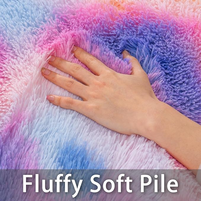 Large Area Rugs 9x12 Living Room, Plush Thick Carpets for Boy and Girls Room, Modern Soft Shag Rug for Bedroom, Non Slip, Indoor Carpet for Nursery Dorms Home Decor Aesthetic, Rainbow