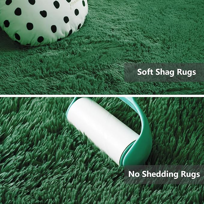Shag Area Rugs for Bedroom Living Room,5X8 Ultra Soft Fluffy Area Rugs for Dorm,Indoor Carpet Nursery Rugs for Kids Girls Room Home Decor, Dark Green