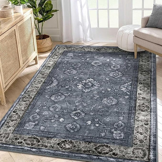 3x5 Washable Area Rugs for Living Room Stain-Resistant Bedroom Rug with Non-Shedding &Slip Faux Wool,Vintage Floral Aesthetic Carpet Foldable for Indoor Dining Room