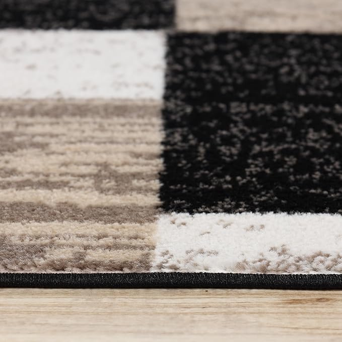 Superior Indoor Area Rug, Jute Backing, Plush Modern Rugs for Entryway, Kitchen Floors, Office Floor Cover, Color Block Rugs, Rockwood Collection, 3' x 5', Ivory/Beige