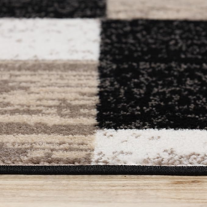 Superior Indoor Area Rug, Jute Backing, Plush Modern Rugs for Entryway, Kitchen Floors, Office Floor Cover, Color Block Rugs, Rockwood Collection, 8' x 10', Ivory/Beige