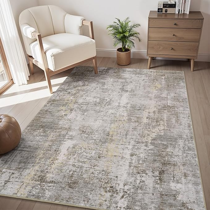 3 x 5 Rug Small Non Slip Area Rug Ultra Soft Machine Washable Low Pile Modern Abstract Area Rugs for Bedroom Living Room Entryway Kitchen Bedside, Beige