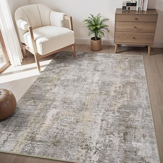 3 x 5 Rug Small Non Slip Area Rug Ultra Soft Machine Washable Low Pile Modern Abstract Area Rugs for Bedroom Living Room Entryway Kitchen Bedside, Beige