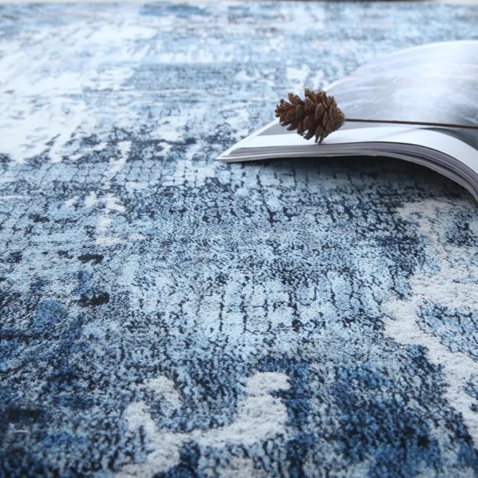 Runner Rug 2'x6' Hallway Rugs Washable Boho Rug Soft Area Rug Abstract Pattern Non-Slip Faux Wool Vintage Rug for Kitchen, Entryway, Laundry, Bedroom, Indoor, Blue