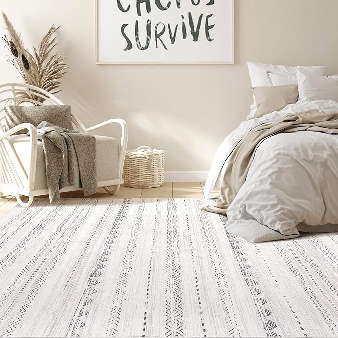 10x14 Area Rugs Living Room: Washable Boho Large Neutral Modern Soft Stain Resistant Farmhouse Indoor Floor Rug Non Slip Accent Carpet for Bedroom Nursery Kids Playroom Office Dining Room- Gray