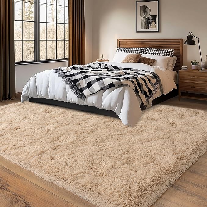 5x7 Shaggy Rugs for Living Room, Beige Fluffy Area Rug for Bedroom, Soft Plush Shag Carpet for Kids Room, Indoor Non-Slip Fuzzy Rug