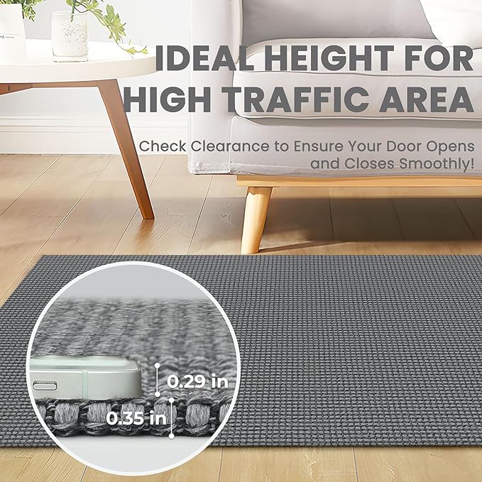 Braided Runner Rug 3x12 Ft Washable Runners for Hallways Non Slip Rubber Backed Kitchen Runners Cotton Long Entryway Runner Indoor, Woven Carpet for Hall Kitchen Entryway, Dark Grey/Grey