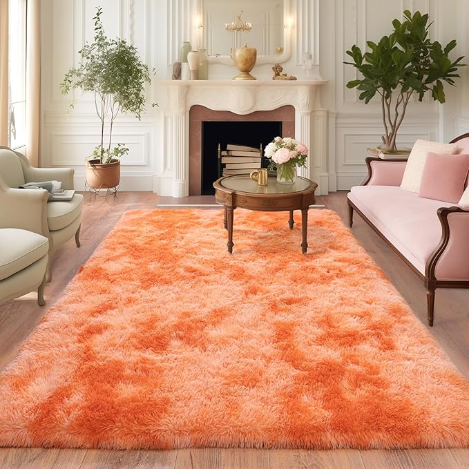 6x9 for Living Room Rugs, Plush Thick Carpets for Boy and Girls Room, Modern Soft Shag Area Rugs for Bedroom, Non Slip, Large Indoor Carpet for Nursery Dorms Home Decor Aesthetic, Orange