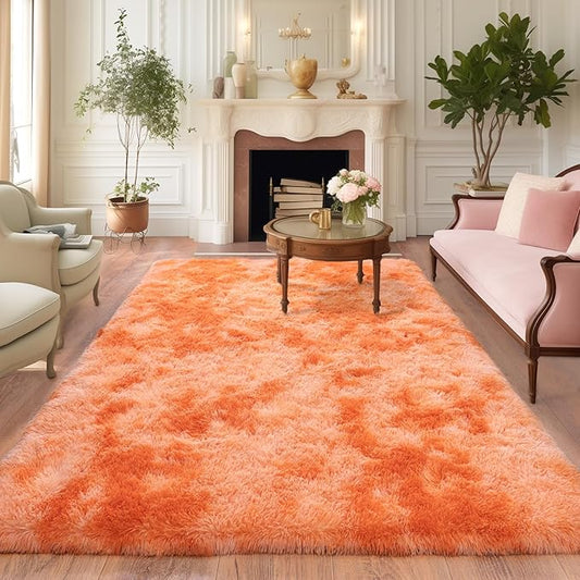 6x9 for Living Room Rugs, Plush Thick Carpets for Boy and Girls Room, Modern Soft Shag Area Rugs for Bedroom, Non Slip, Large Indoor Carpet for Nursery Dorms Home Decor Aesthetic, Orange