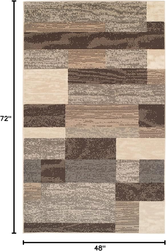 SUPERIOR Indoor Area Rug, Jute Backed, Modern Geometric Patchwork Floor Decor for Bedroom, Office, Living Room, Entryway, Hardwood Floors, Rockwood Collection, 4' x 6', Slate
