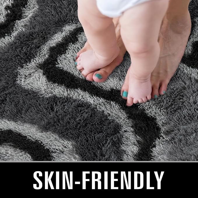 TWINNIS Super Soft Shaggy Rugs Fluffy Carpets, 5x8 Feet, Indoor Modern Plush Area Rugs for Living Room Bedroom Kids Room Nursery Home Decor, Upgrade Anti-Skid Rectangular Fuzzy Rug, Dark Grey Black