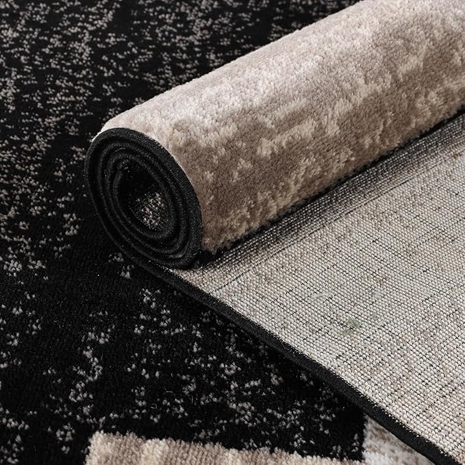 Superior Indoor Runner Rug, Jute Backed, Modern Geometric Patchwork Floor Decor for Entryway, Hallway, Bedroom, Office, Living Room, Hardwood Floors, Rockwood Collection, 2' x 3', Ivory/Beige