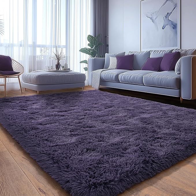 Purple Gray Fluffy Area Rugs for Living Room, Soft Shaggy Carpets for Living Room, Upgrade Anti-Skid Fuzzy Rugs for Kids' Room, Perfect Decor for Modern Home 4x6 Feet