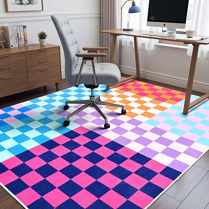 Terrug Multicolored Checkered Rug for Living Room Bedroom, 3x5 Soft Washable Area Rug with Non Slip, Low Pile Stain Resistance Carpet for Kids Room Entryway Kitchen Dorm
