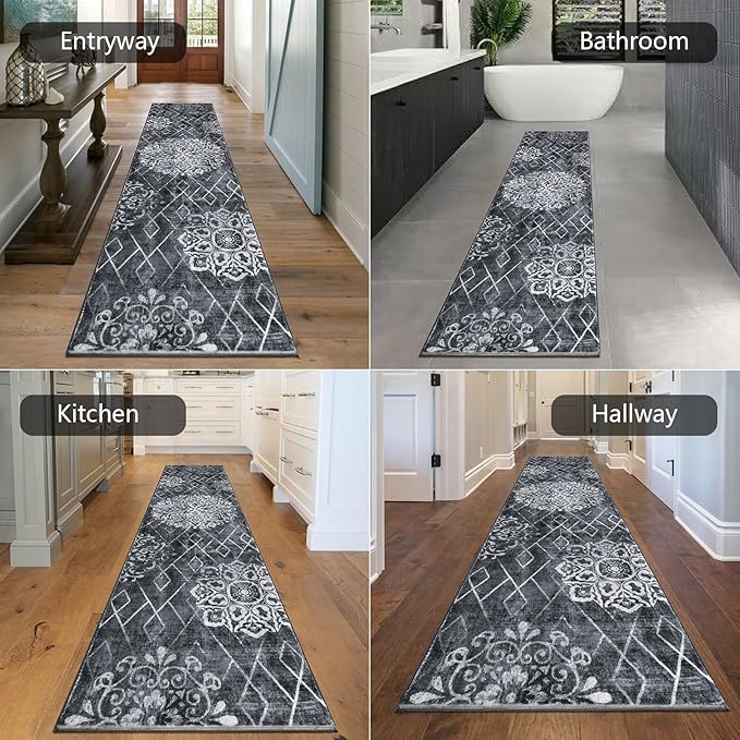 HEBE Hallway Runner Rug 2'x8' Washable Vintage Distressed Area Rugs Non Slip Laundry Rug Runner Boho Floor Carpet Runners for Hallways Entryway Laundry Room Kitchen Bathroom