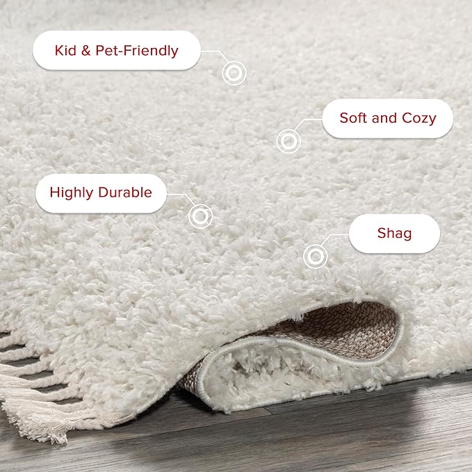 nuLOOM Neva Modern Tasseled Shag Area Rug, 8' Square, Ivory