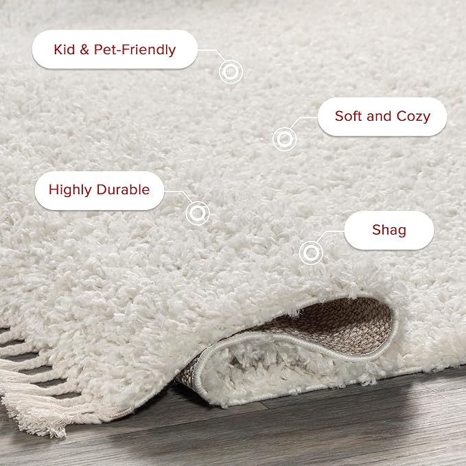 nuLOOM Neva Solid 2x12 Runner Shag Rug for Living Room Bedroom Dining Room Nursery Entryway Hallway, Ivory