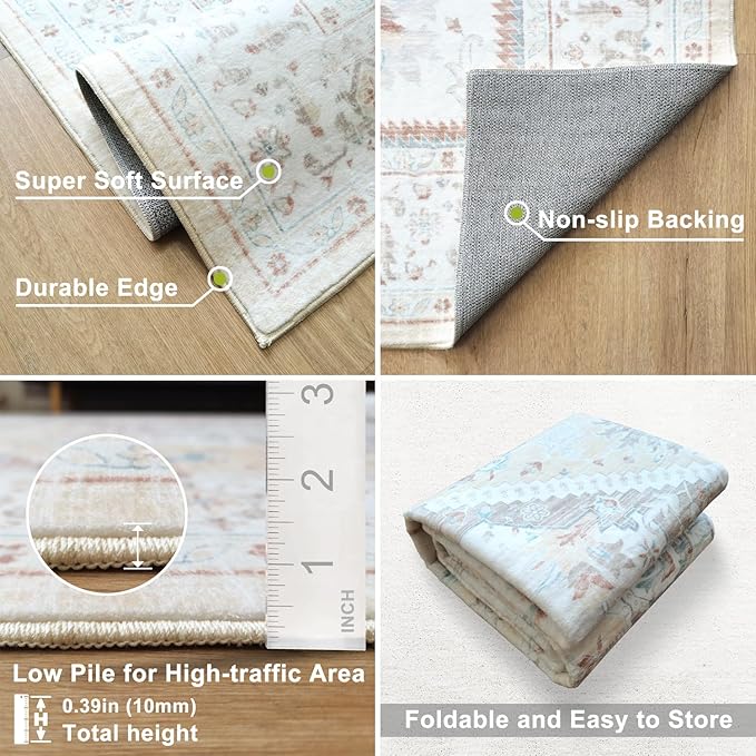 Area Rugs for Living Room Bedroom 8x10 Boho Rugs Non-Slip Floor Mats Ultra Thick Indoor Carpet for Home Decor Entryway High Traffic Areas (Machine Washable)