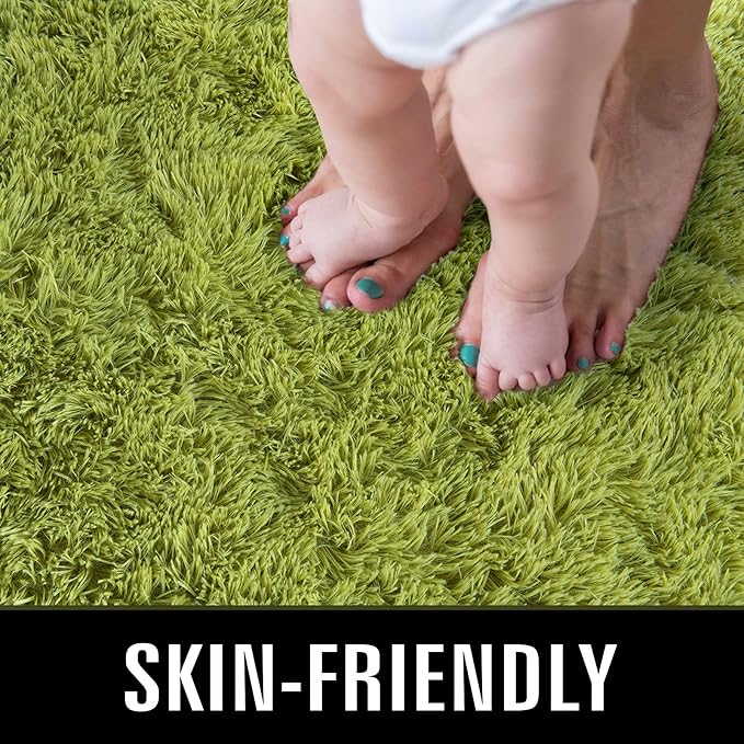 TWINNIS Super Soft Shaggy Rugs Fluffy Carpets 9x12 Feet, Indoor Modern Plush Area Rugs for Living Room Bedroom Kids Room Nursery Home Decor, Upgrade Anti-Skid Fuzzy Rug, Green