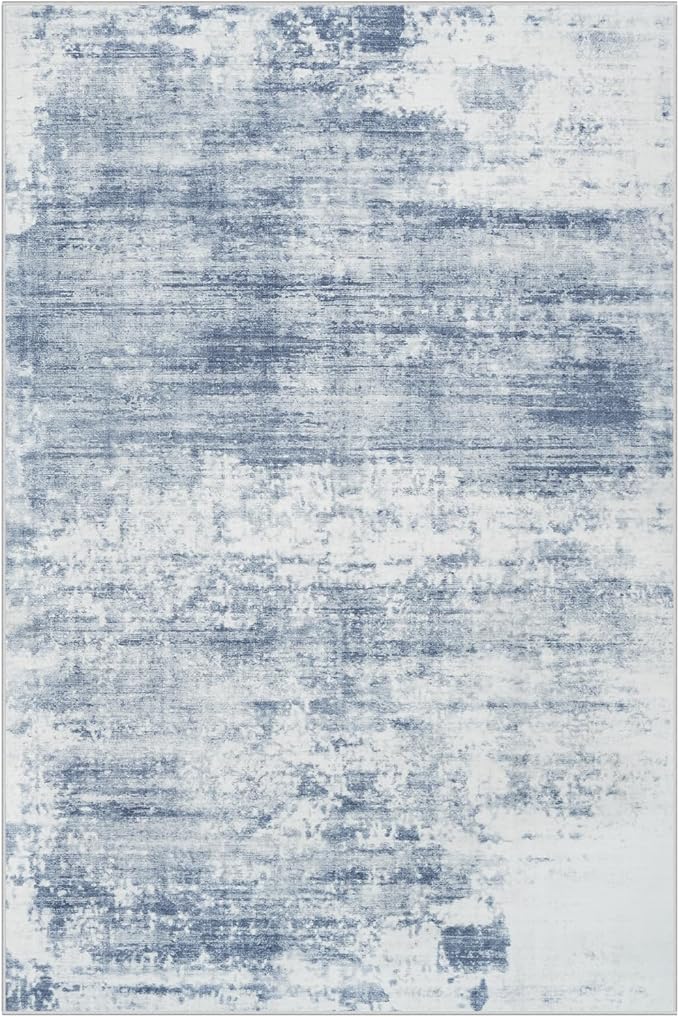 10x14 Area Rugs Washable Rug: Modern Abstract Living Room Rug Soft Anti-Skid Thin Carpet Indoor Floor Non-Shedding Carpets for Bedroom Dining Room Farmhouse Nursery Home Office Blue White
