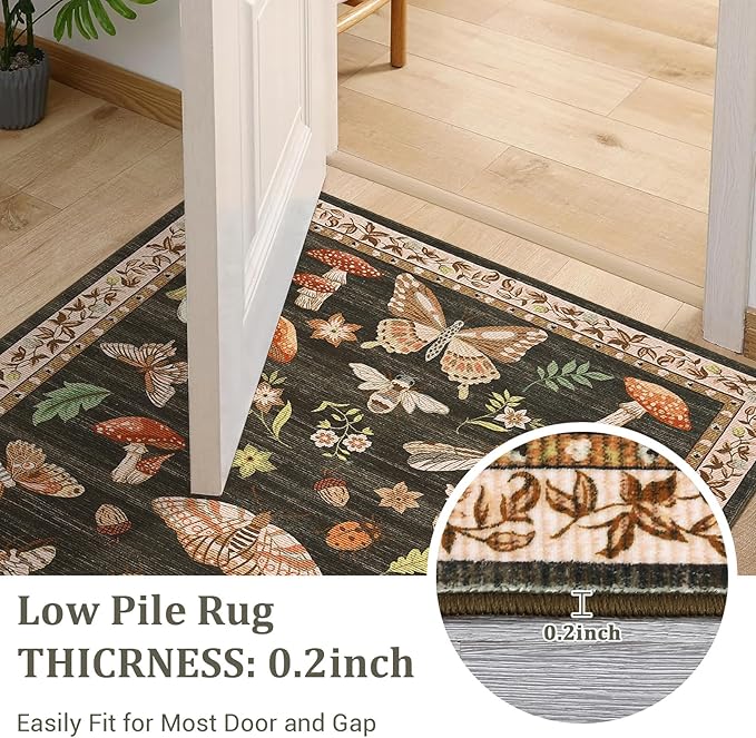 2.5x8 Runner Rug for Hallway Washable Kitchen Rugs Non Slip with Rubber Back Mushroom Soft Low-Pile Stain Resistant Foldable Indoor Carpet for Entryway Laundry Room Floor Mats Brown