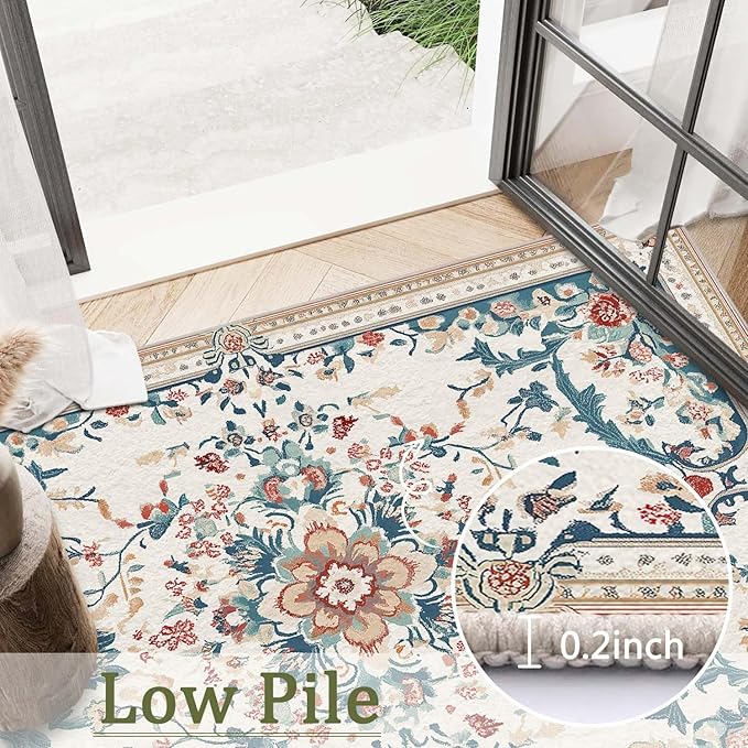 2x3 Entryway Rug Boho Beige Area Rug Indoor Entrance Non Slip Door Mat Stain Resistant Washable Machine Soft Low Pile Small Carpet Bathroom Kitchen