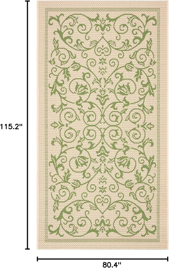 SAFAVIEH Courtyard Collection 6'7" x 9'6" Natural / Olive CY2098 Scroll Indoor/ Outdoor Splashproof Easy Scrubbing Patio Backyard Mudroom Area Rug