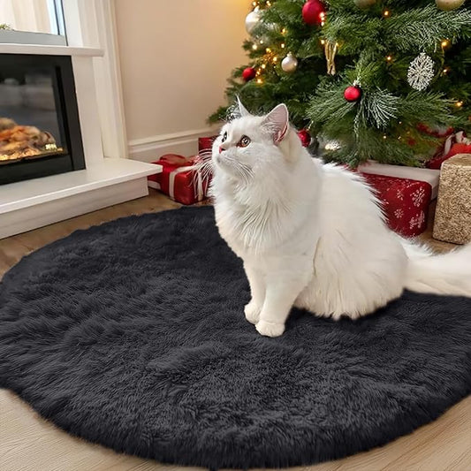 OLANLY Black Round Rugs for Bedroom - Machine Washable, 3x3 Feet Circle Area Rugs for Living Room, Soft and Fluffy Shaggy Carpet for Teen Girls and Boys, Nursery Rooms, Dorms, Home Decor Aesthetic