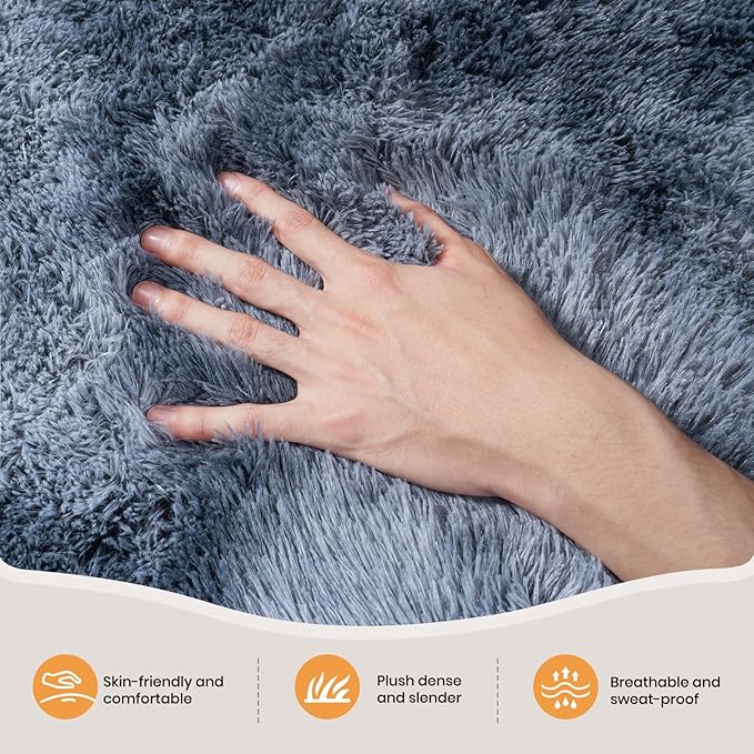 Zentavio Area Rugs for Living Room Rugs for Bedroom 4x6 Carpet Fluffy Fuzzy Soft Shag Aesthetic Plush High Pile Gray Throw Rug for Nursery Kids Room Dorm Tie-Dyed Blue Grey