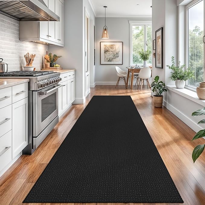 Braided Runner Rug 3x14 Ft Washable Runners for Hallways Non Slip Rubber Backed Kitchen Runners Cotton Long Entryway Runner Indoor, Woven Carpet for Hall Stair Entryway, Black/Grey