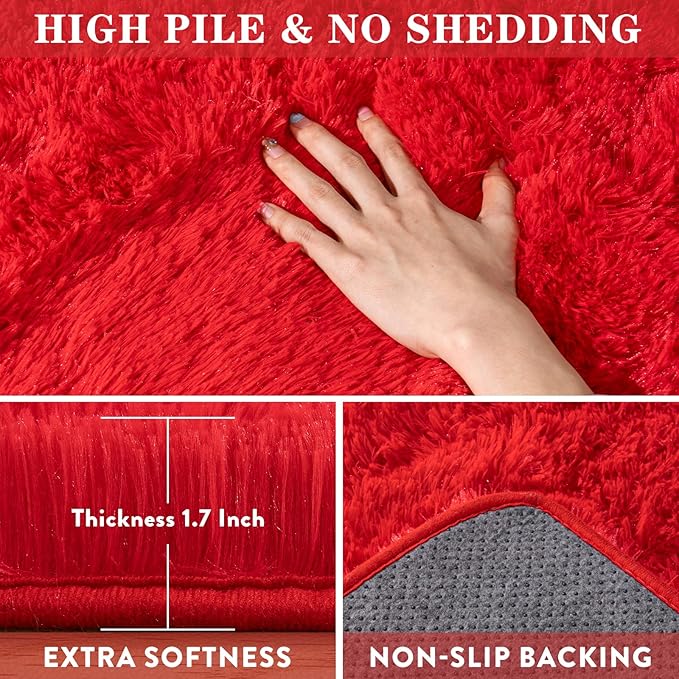 5x7 Red Rugs for Bedroom, Soft Fluffy Shaggy Rug for Living Room, Non-Slip Fuzzy Shag Carpet Rug for Kids Room Home Decor Aesthetic