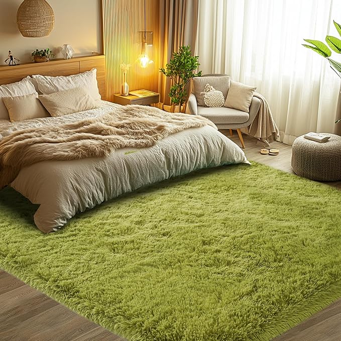 CAIYUECS 4x6 Green Area Rug for Bedroom: Fluffy Shag Rugs for Living Room-Modern Fuzzy Furry Plush Soft Rugs for Kids Girls Room,Shaggy Rug for Dorm Home Decor(4x6 Feet,Light Green)