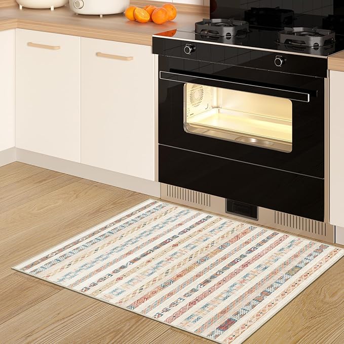 2x3 Washable Moroccan Area Rug: Geometric Boho Area Rugs for Entryway Small Mat for Kitchen with Non-Slip Backing Indoor Bedroom Door Mat Yellow Colourful 2'x3'.