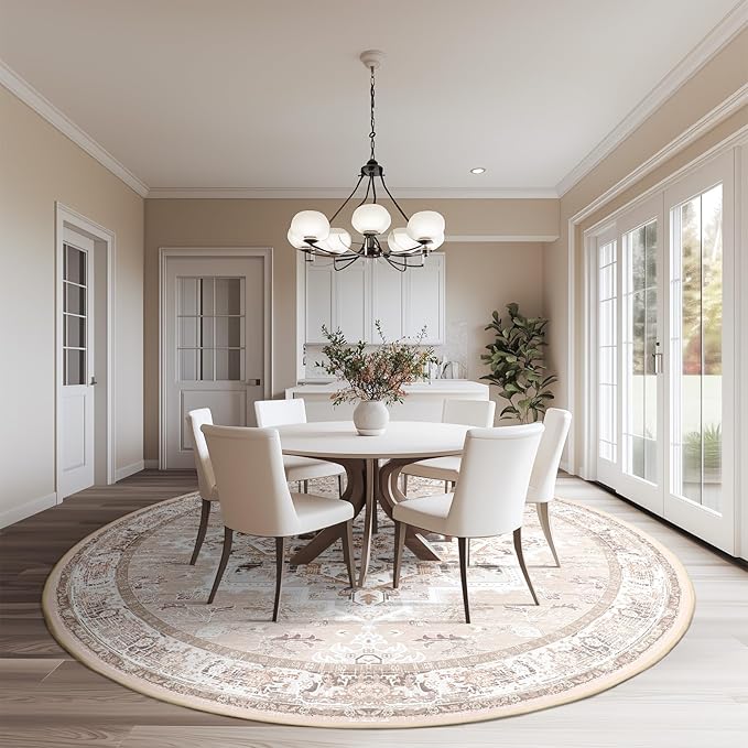 BESTSWEETIE 4ft Area Rugs for Living Room Washable Non Slip Carpet Low Pile Soft Vintage Print Pattern Rug for Bedroom Dining Room Kitchen Entryway Indoor-Light Pink