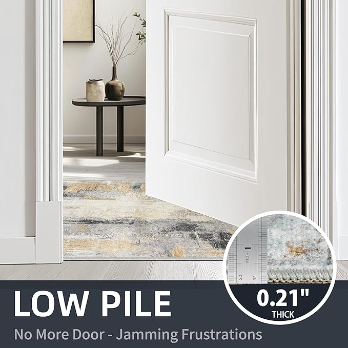 2x3 Washable Indoor Door Mat - Grey Multi Modern Abstract Rugs for Entryway, Soft Small Area Rug, Non-Slip Low-Pile Thin Door Mat for Inside Entry, Rugs for Indoor Front Entrance Kitchen