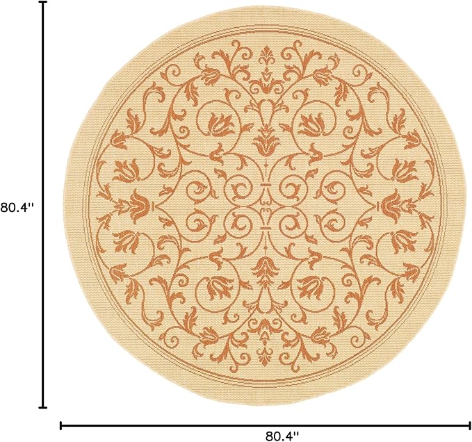 SAFAVIEH Courtyard Collection Area Rug - 6'7" Round, Natural & Terra, Scroll Design, Non-Shedding & Easy Care, Indoor/Outdoor & Washable-Ideal for Patio, Backyard, Mudroom (CY2098-3201)