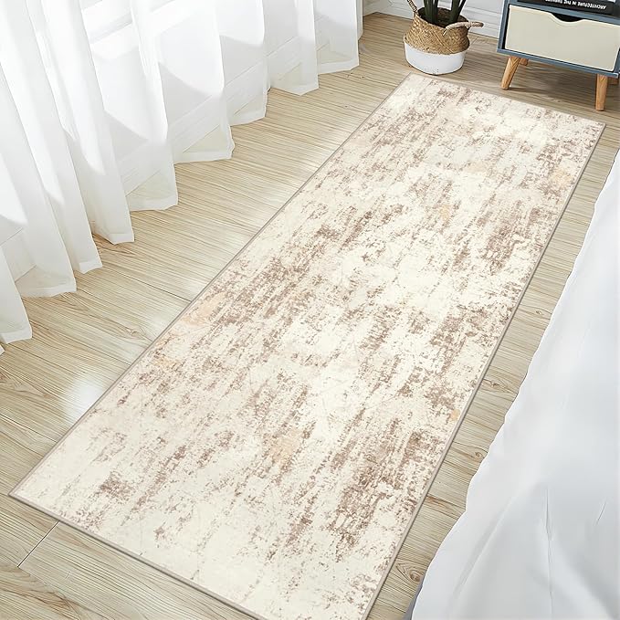 2'6''x8' Runner Rugs Washable Rug: Modern Abstract Living Room Rug Soft Anti-Skid Thin Carpet Indoor Floor Non-Shedding Carpets for Bedroom Dining Room Farmhouse Nursery Home Office - Beige Grey