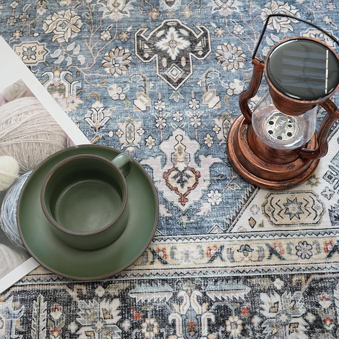 2x6 Runner Rug Washable: Non-Slip Oriental Carpet for Hallway Kitchen Entry - Farmhouse Low Pile Stain Resistant Long Thin Front Door Mat 2x6 Navy Blue