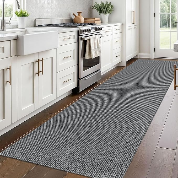 Braided Runner Rug 3x10 Ft Washable Runners for Hallways Non Slip Rubber Backed Kitchen Runners Cotton Long Entryway Runner Indoor, Woven Carpet for Hall Kitchen Entryway, Dark Grey/Grey
