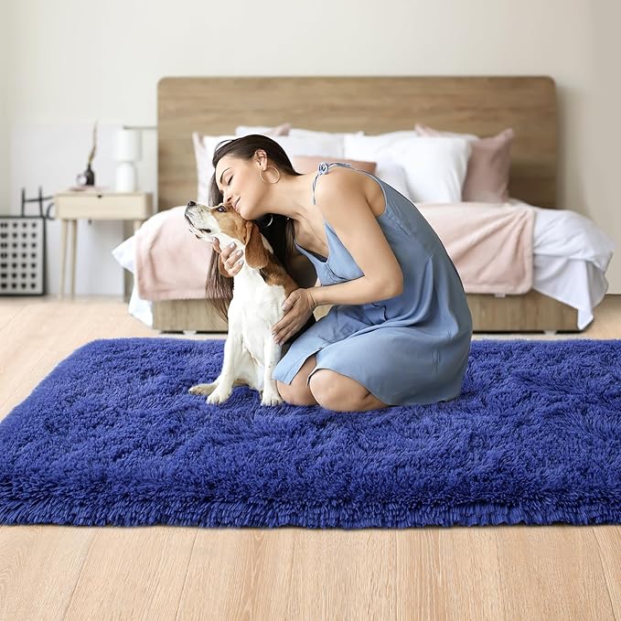Noahas Navy Blue Runner Rug for Hallway,2'x6' Long Area Rugs for Bedroom Living Room,Non Slip Thick Shag Floor Carpet for Entryway Kitchen Dorm Nursery Bedside Kids Room