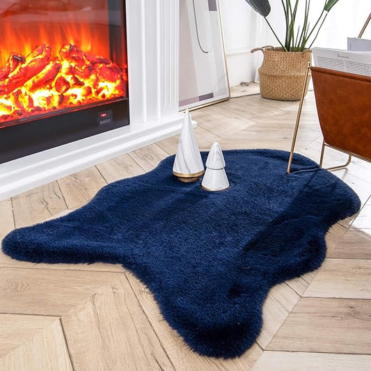 Ashler Faux Fur Rug, Ultra Soft Faux Rabbit Fur, Dark Blue Area Rugs, 2 x 3 Feet, Machine Washable Nursery Decor Throw Rugs for Bedroom, Kids Room, Living Room