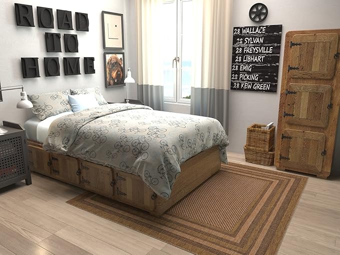 Unique Loom Outdoor Border Collection Area Rug - Multi Border (6' Square, Light Brown/ Brown)