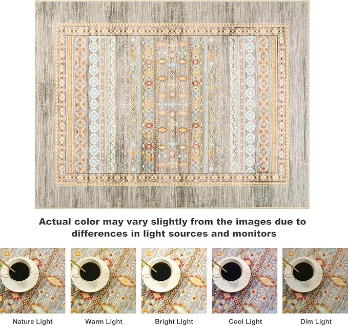 2x3 Small Western Rugs for Entryway, Washable Aztec Geometric Indoor Entrance Door Rug with Non-Slip Backing, Soft Moroccan Throw Rug for Bedroom Kitchen Home Office, Beige & Oliver Green