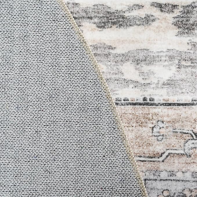RUUGME 9ft Round Area Rug - Large Boho Rugs for Living Room Stain Resistant Carpet Vintage Tribal Rugs for Bedroom Kitchen Bathroom with Non Slip Backing Home Decor Floor Decoration Mat 9ft Beige